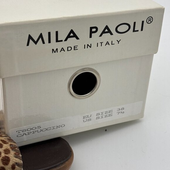 Mila Paoli Sandals Leopard Print Brown Slip On Animal Print Fur Open Toe Womens - Picture 6 of 6